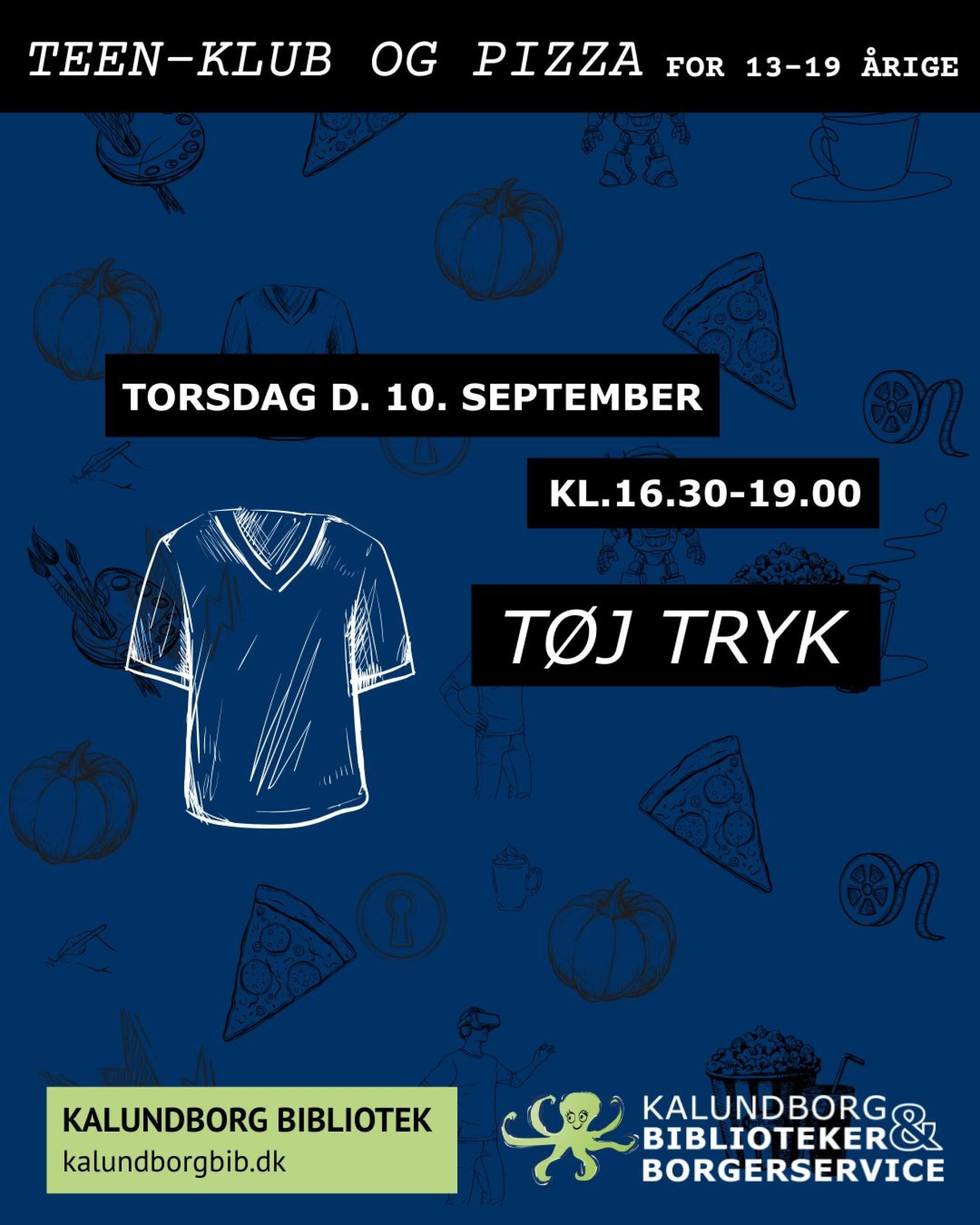 Teen-klub og Pizza for de 13-19 årige - T-shirt tryk