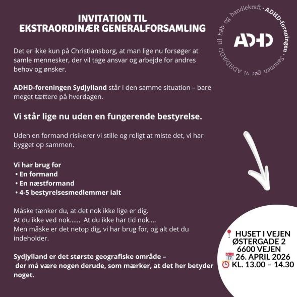 Ekstraordinær generalforsamling - ADHD-foreningen Sydjylland