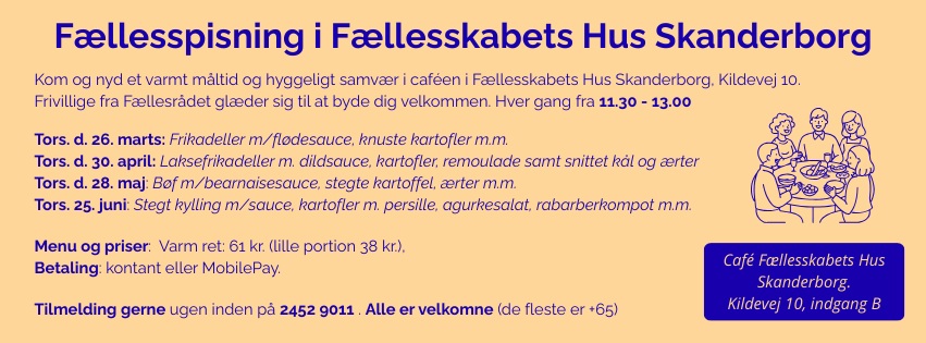 Fællesspisning i Fællesskabets Hus Skanderborg (tidl. lokalcenter Kildegården)