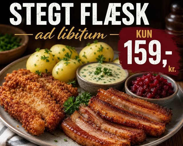 Vesløs Kro serverer stegt flæsk torsdag den 4/6
