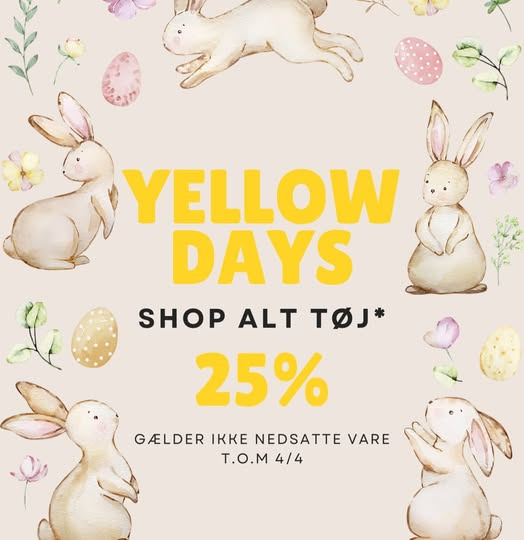 Clara H annoncerer Yellow Days med 25% rabat på alt tøj