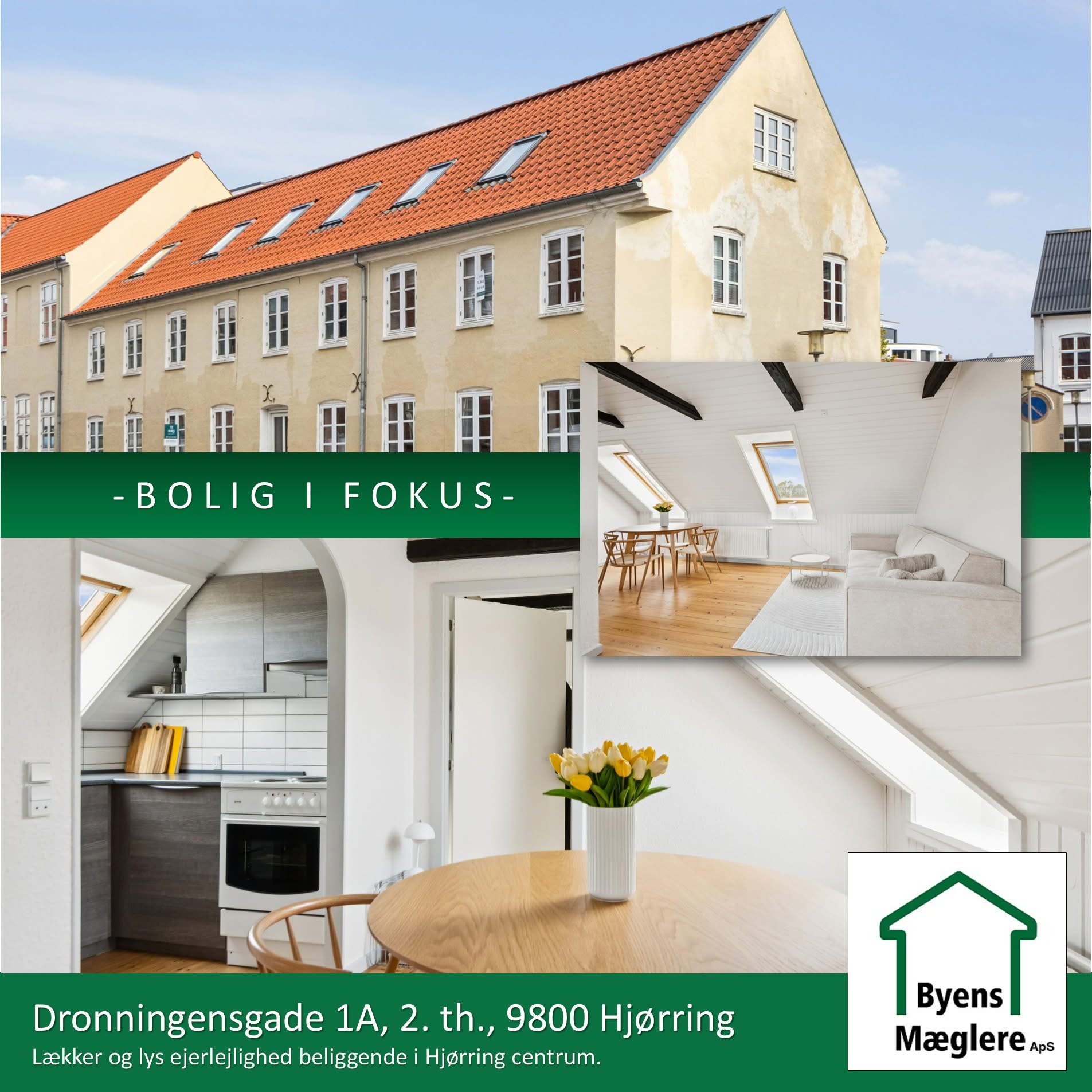 Velholdt ejerlejlighed med loft til kip i hjertet af Hjørring centrum til salg hos Byens Mæglere ApS
