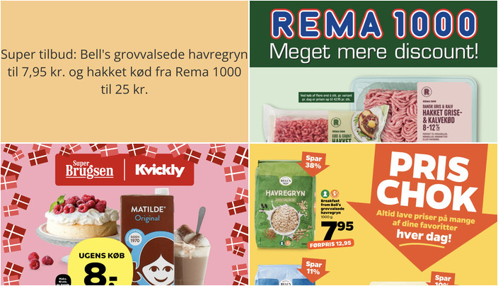 Super tilbud: Bell's grovvalsede havregryn til 7,95 kr. og hakket kød fra Rema 1000 til 25 kr.