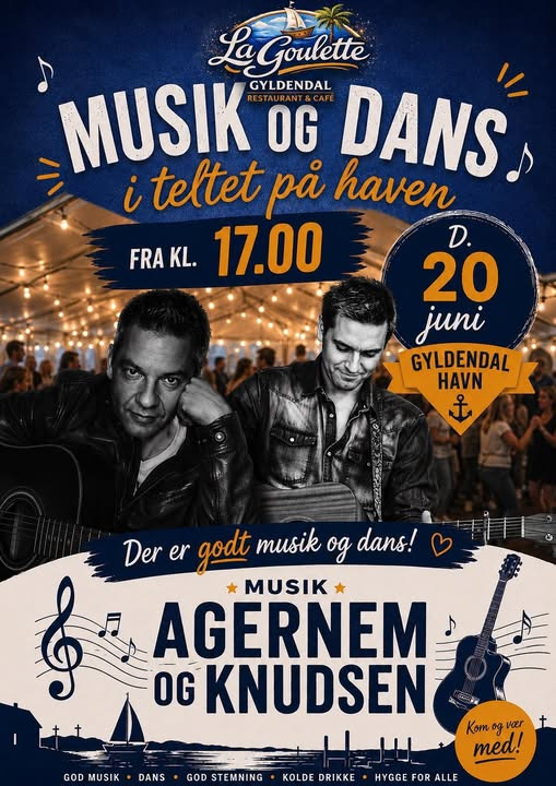 Cafe og Restaurant Gyldendal Havn inviterer til sommeraften med Agernem & Knudsen den 20. juni 2026