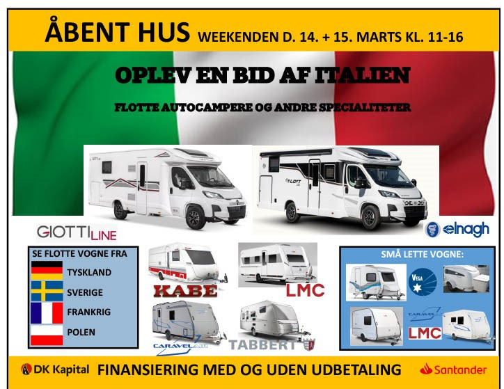 Brønderslev Caravan & Trailer Center inviterer til åbent hus med italiensk tema i weekenden