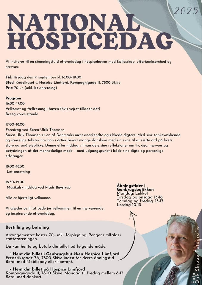 Eftermiddagsarrangement med Søren Ulrik Thomsen i Skive på National Hospicedag