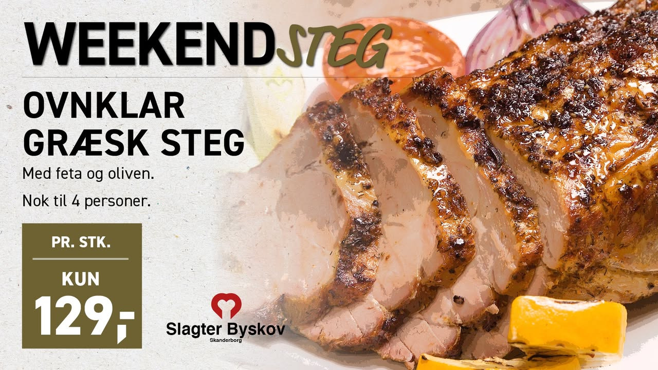 Slagter Byskov sælger ovnklar græsk weekendsteg med feta og oliven