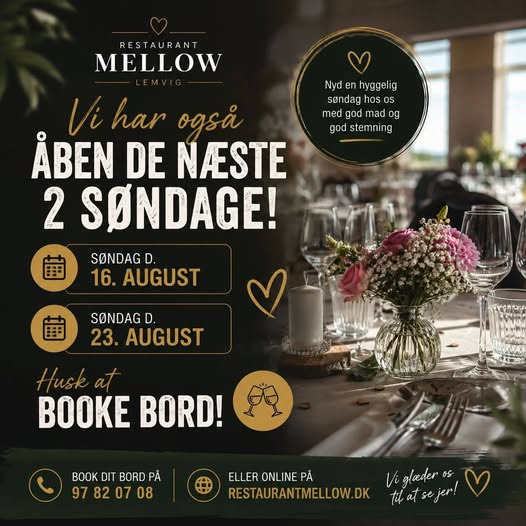 Restaurant Mellow holder ekstraordinært åbent de næste to søndage