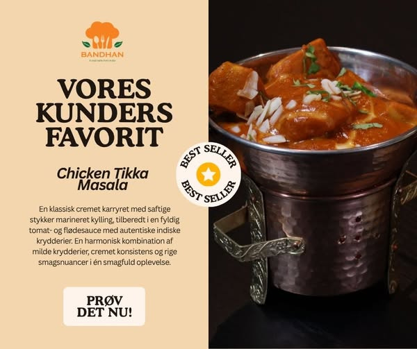 Bandhan Viborg inviterer til Chicken Tikka Masala som en af restaurantens bestsellere