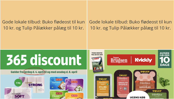 Gode lokale tilbud: Buko flødeost til kun 10 kr. og Tulip Pålækker pålæg til 10 kr.