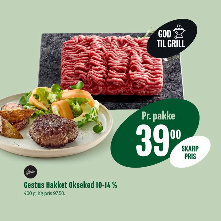 Min Købmand Nim opfordrer til grillhygge med saftige hakkebøffer i denne uge