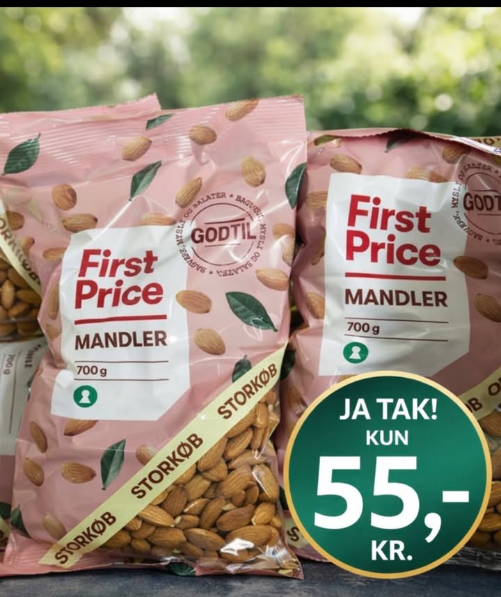 Meny Hobro tilbyder kæmpekøb på First Price mandler – bestil på Facebook inden torsdag