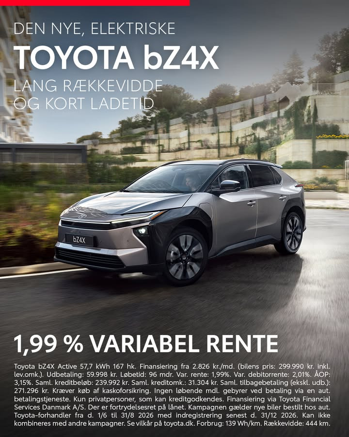 MTH Biler tilbyder finansiering af elektrisk Toyota til 1,99% i variabel rente