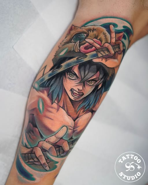 Tattoo Studio 96 Aalborg viser et farverigt anime-inspireret tattoo-piece udført af Bar