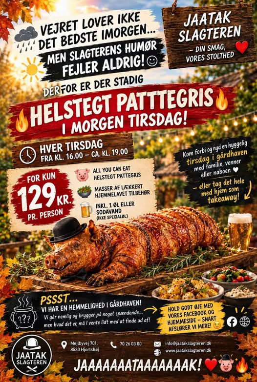 Jaataak Slagteren tilbyder all you can eat helstegt pattegris tirsdag