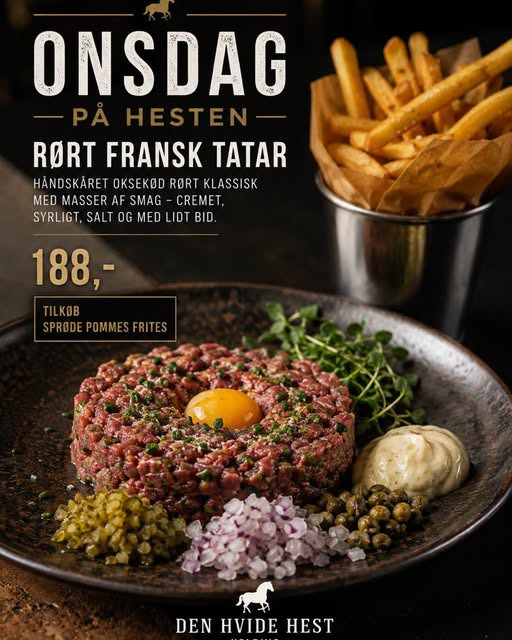 Den Hvide Hest Kolding holder ekstra åbent til frokost med rørt fransk tatar