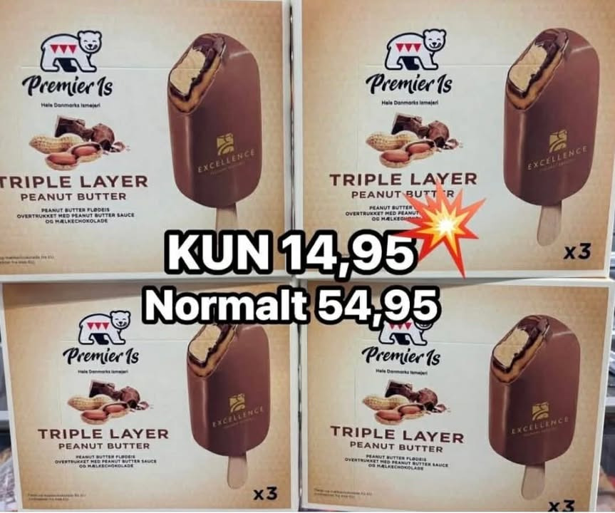 MIN KØBMAND I ASP har ja tak på 3 pk premier-ispinde til 14,95 kr.