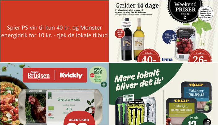 Spier PS-vin til kun 40 kr. og Monster energidrik for 10 kr. - tjek de lokale tilbud
