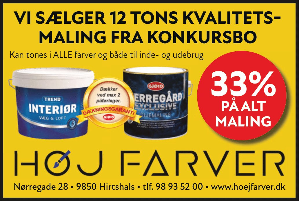Høj Data ApS tilbyder 33% rabat på maling af høj kvalitet