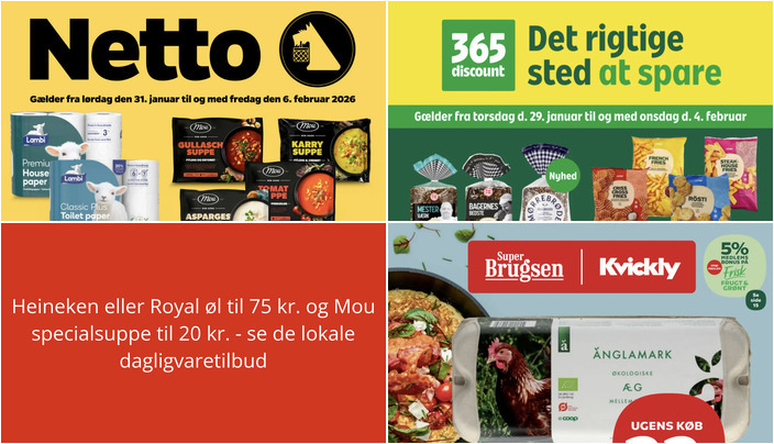 Heineken eller Royal øl til 75 kr. og Mou specialsuppe til 20 kr. - se de lokale dagligvaretilbud