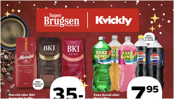 SuperBrugsen tilbud: Merrild eller BKI kaffe til 35 kr. og Faxe Kondi eller Pepsi Max til 7,95 kr.
