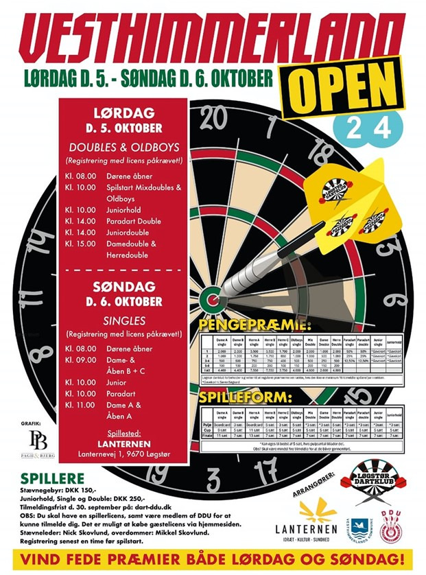 Vesthimmerland Open 2024: Stor dartturnering i Løgstør til oktober