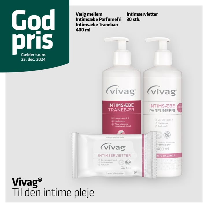 Vejlby Apotek tilbyder skånsomme Vivag-produkter til intimpleje med gode priser indtil jul