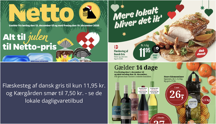 Flæskesteg af dansk gris til kun 11,95 kr. og Kærgården smør til 7,50 kr. - se de lokale dagligvaretilbud