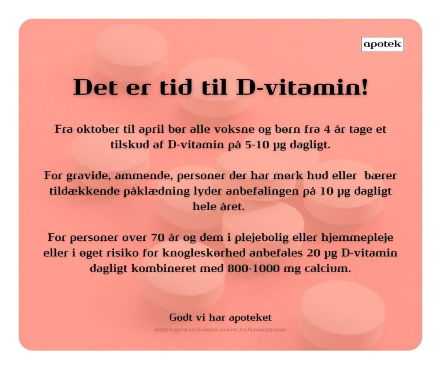 Vejlby Apotek anbefaler D-vitamin i vinterhalvåret for sundhed og velvære
