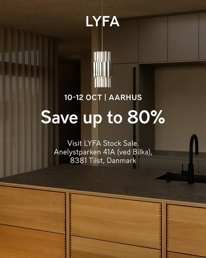 Lagersalg.com præsenterer LYFA lagersalg med ikonisk belysning til outletpriser i Tilst