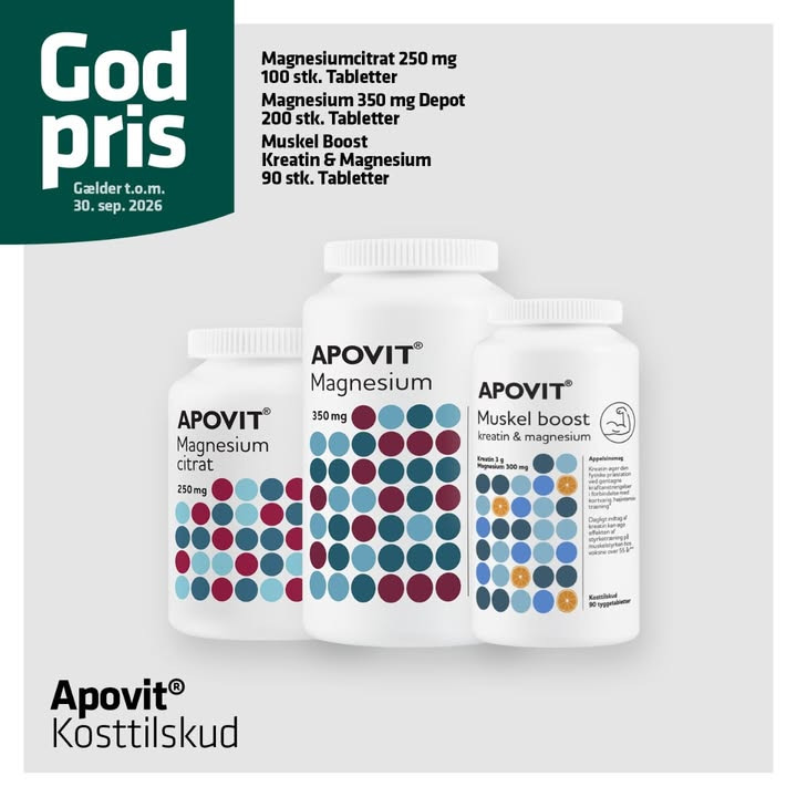 Lystrup Apotek fremhæver Apovit Muskel Boost Tabletter til god pris t.o.m. 30. september