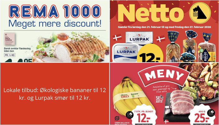 Lokale tilbud: Økologiske bananer til 12 kr. og Lurpak smør til 12 kr.