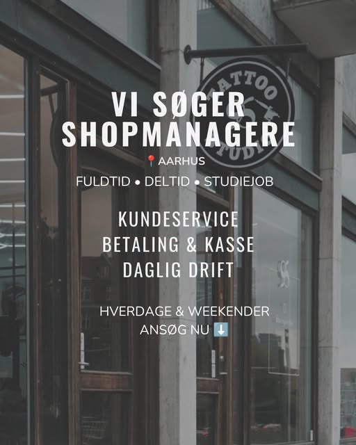 Tattoo Studio 96 Aarhus søger shopmanagere til to afdelinger i Aarhus