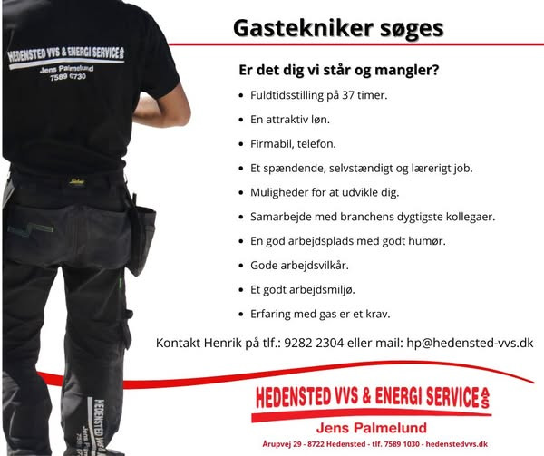 Hedensted VVS Service søger medarbejdere med gas-erfaring