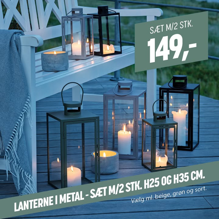XL Byg Tømmergaarden Hals: Tilbud på lanternesæt i metal i tre farver