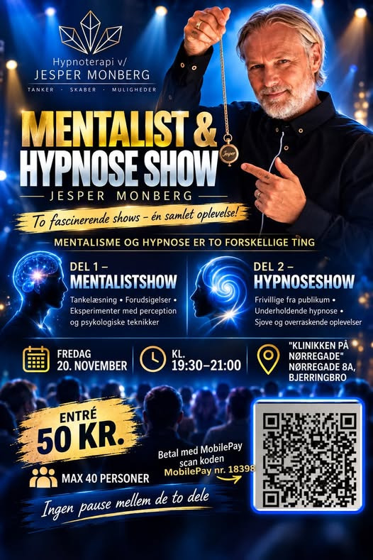 Klinikken på Nørregade inviterer til mentalist- og hypnoseshow med Jesper Monberg