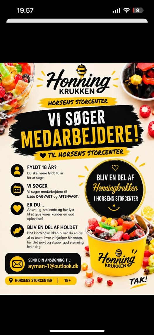Honning-krukken søger medarbejder til butikken i Horsens Bytorv