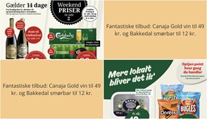 Fantastiske tilbud: Canaja Gold vin til 49 kr. og Bakkedal smørbar til 12 kr.