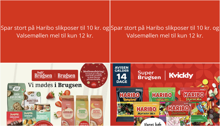 Spar stort på Haribo slikposer til 10 kr. og Valsemøllen mel til kun 12 kr.