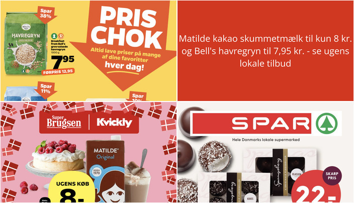 Matilde kakao skummetmælk til kun 8 kr. og Bell's havregryn til 7,95 kr. - se ugens lokale tilbud
