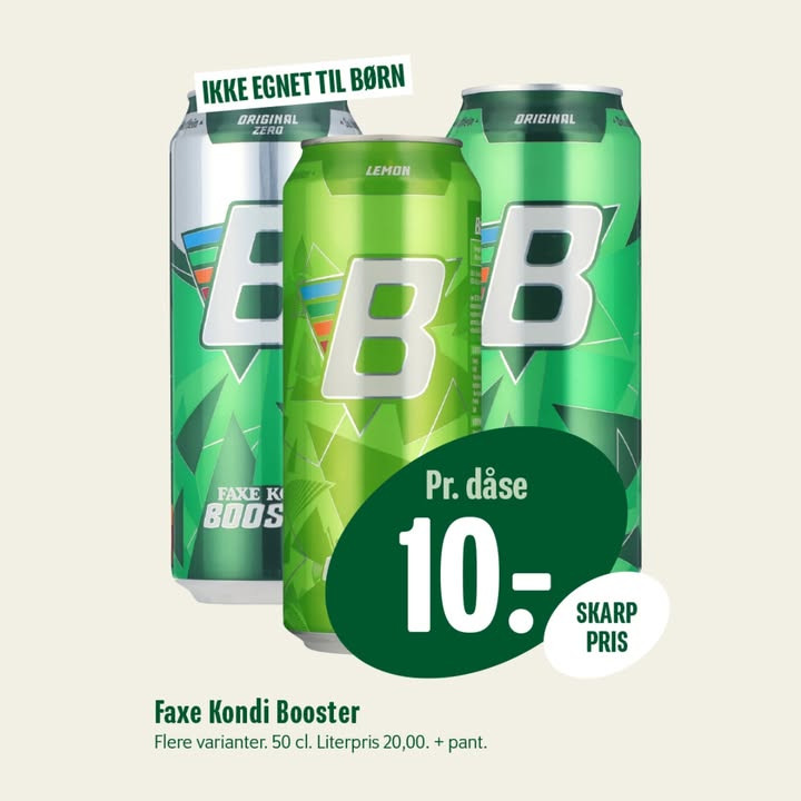 Få et energiboost med Faxe Kondi Booster hos Min Købmand Øster Bjerregrav