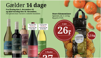 Store klementiner til 26 kr. og Adobe Reserva vine til kun 37 kr. i DagliBrugsen