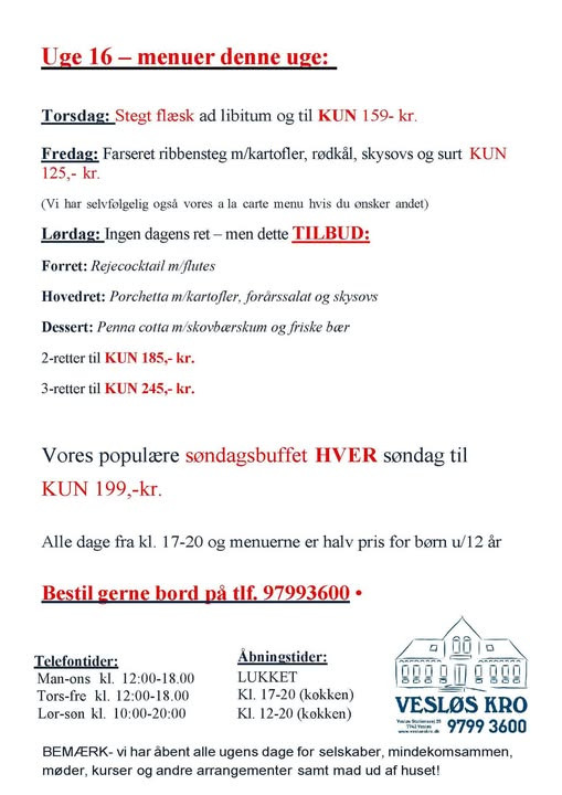 Vesløs Kro annoncerer ændringer i menuen for stegt flæsk i april og maj