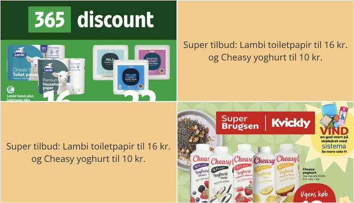 Super tilbud: Lambi toiletpapir til 16 kr. og Cheasy yoghurt til 10 kr.