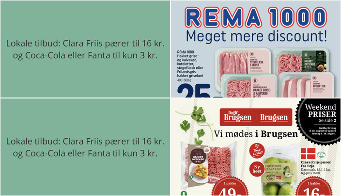Lokale tilbud: Clara Friis pærer til 16 kr. og Coca-Cola eller Fanta til kun 3 kr.