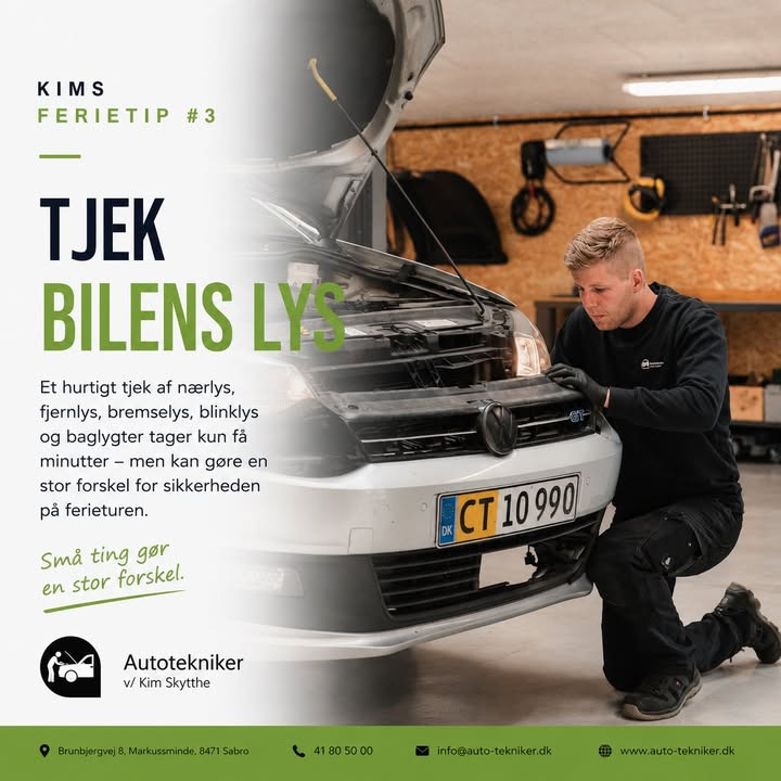 Autotekniker Kim Skytthe minder om at tjekke bilens lys