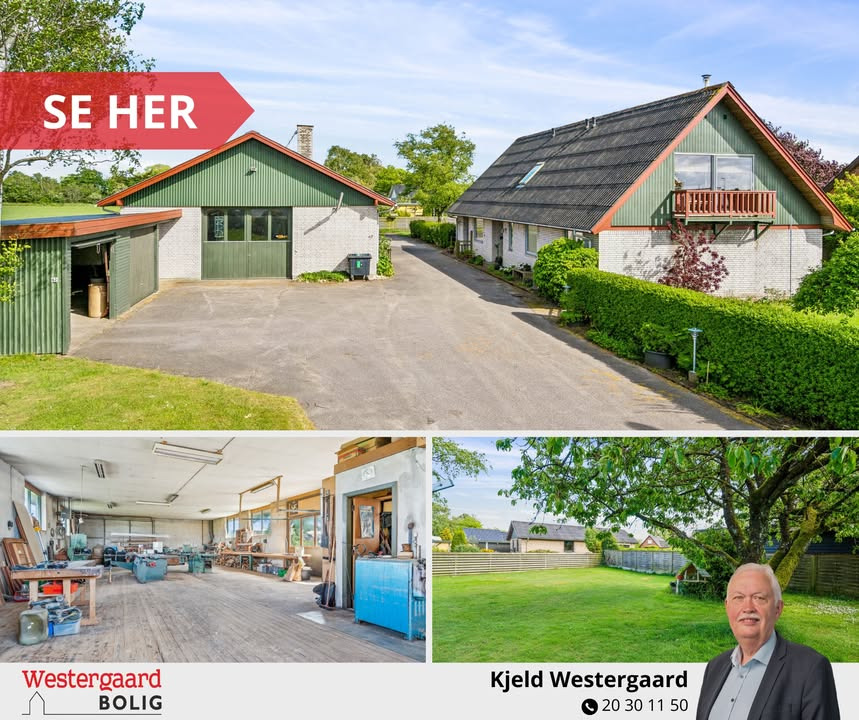 Villa med stort værksted i udkanten af Tylstrup til salg hos WESTERGAARD BOLIG