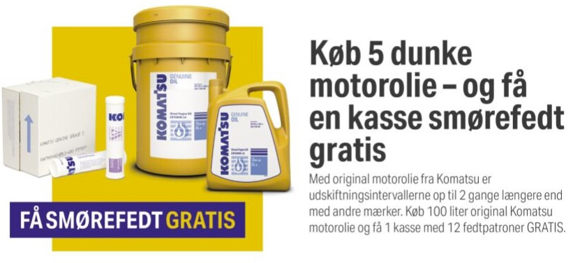 Scantruck A/S tilbyder gratis smørefedt ved køb af Komatsu motorolie