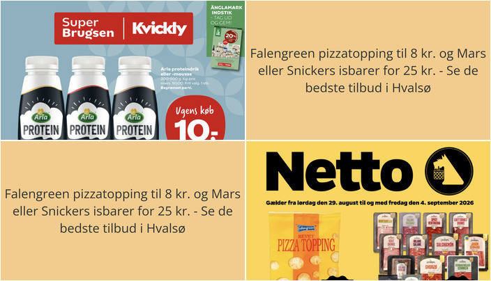 Falengreen pizzatopping til 8 kr. og Mars eller Snickers isbarer for 25 kr. - Se de bedste tilbud i Hvalsø