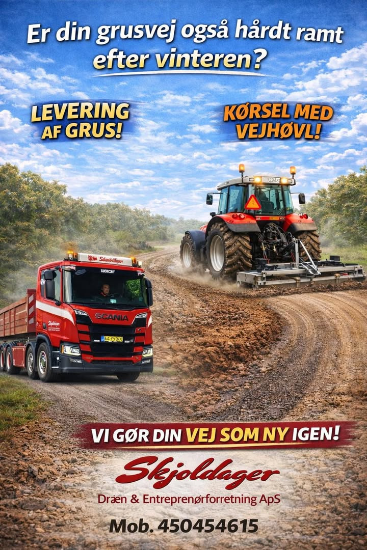 Skjoldager Dræn- & Entreprenørforrentning ApS tilbyder forårsklar vejhøvling og levering af grus til din grusvej